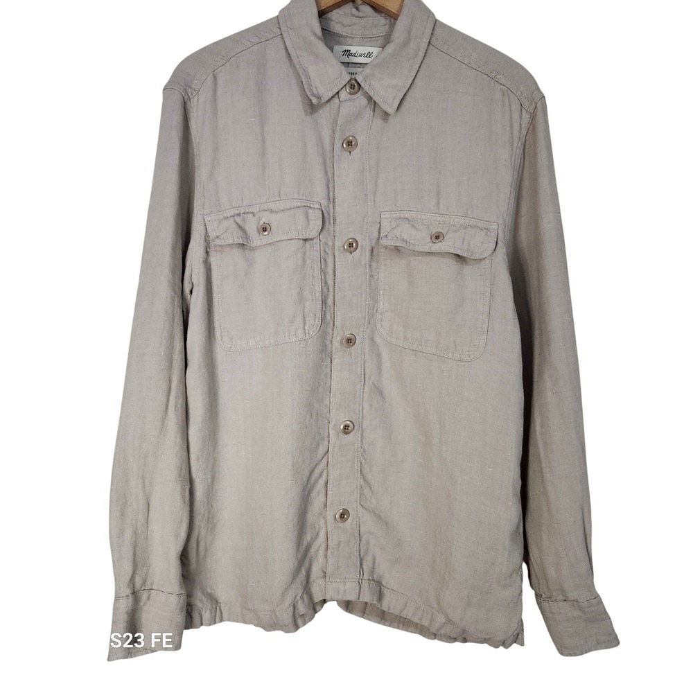 Madewell Straight Hem Work Shirt Men's Large in Garment-Dyed Linen Pressed Sage